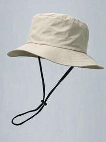 1 buah Topi Ember Unisex Warna Polos dengan Tali Tahan Angin yang Dapat Diatur, Topi Pelindung Matahari Ringan, Modis untuk Aktivitas Luar Ruangan, Perjalanan, Mendaki, Panjat Tebing, Olahraga Kasual, Topi Pelindung Matahari Musim Panas dengan Perlindungan UV - Krem - View 4