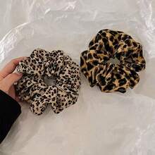 2 Pcs Leopard Print Hair Scrunchies, Leopard Print Hair Band For Women, Elastic Hair Ties, Fashion Dark Design, Suitable For Ponytails And Buns - 2-pack Leopard Print - View 8