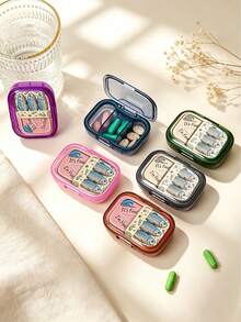Canned Sardine Square Pill Box, Portable Pill Storage Box, Mini Transparent Storage Box, Portable Jewelry Pill Box, Travel Pill Box, Large Capacity Compartment, Weekly Pill Dispenser, Suitable For Daily Medication And Vitamins - Multicolor - View 2