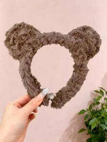 1/1/2/Pcs/Set Brown Plush Headband + Bear Plaid Hair Scrunchie Combination, Cute Hair Accessories - Suitable For Girls And Women, Essential For Daily Wear And Parties - Multicolor - View 8