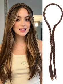 Headband Wig Integrated Braided Long Pigtail Wide Fishbone Braid Hairline Concealing Natural Realistic High Crown Hair Accessory - Multicolor - View 11