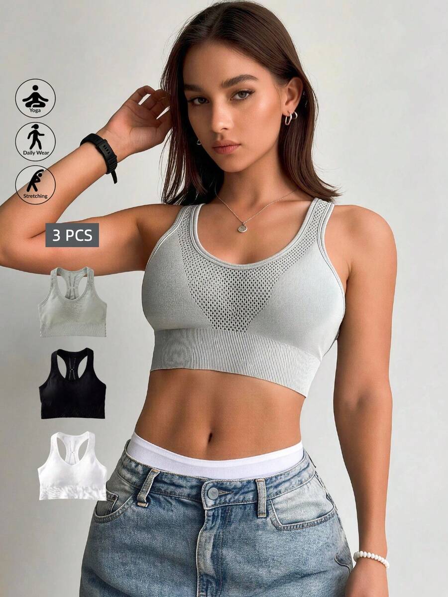 Runway Rest 3pcs Activewear Yoga Bras For Women, Backless Sports Bras For Gym Workout Running - Multicolor - View 1