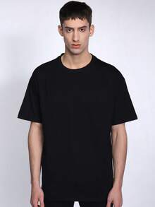 Logeqi® Camiseta de Hombre Oversize de Color Negra y Blanca ,Sudadera Casual de Manga Corta de100% Puro Algodón para Salidas y Streetwear - Negro - Ver 1