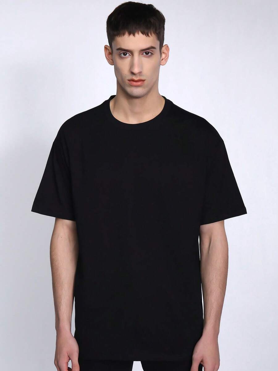Logeqi® Camiseta de Hombre Oversize de Color Negra y Blanca ,Sudadera Casual de Manga Corta de100% Puro Algodón para Salidas y Streetwear - Negro - Ver 1