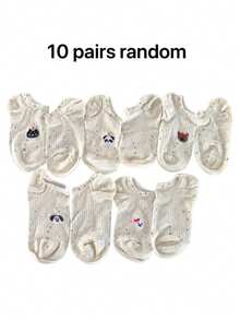 10/5 Pairs Girls' Low-Cut Invisible Socks, Minimalist Cartoon Animal Pattern, Campus Style, Minimalist Daily Style, Casual Outing Wear Socks - Multicolor - View 4