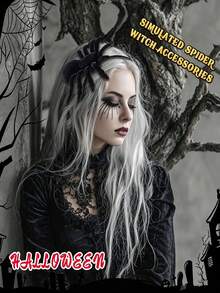 1pc Halloween Large Spider Headpiece Flocked Realistic Spider Scary Hair Accessory Party Decoration Prop - Multicolor - View 2
