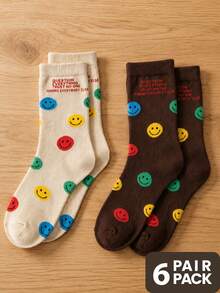 1/6 Pasang Kaos Kaki Pria Motif Wajah Tersenyum, Nyaman, Kasual, Menyerap Keringat, Pola Retro yang Menyenangkan, Hadiah Halloween dan Natal untuk Wanita, Lembut dan Bernapas - MultiWarna - View 7