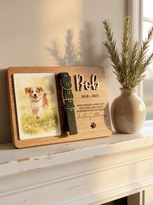 Personalized Custom Pet Memorial Plaque With Photo & Collar Clip, Engraved Name/Life Years/Quote, Wooden Base, Photo Slot, Collar Holder – Perfect For Home Decoration, Keepsake Gift For Pet Lovers (Dog/Cat Owners) - Brown - View 4