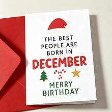 1pc December Birthday Christmas Card With Envelope - "Born In December" Holiday Greeting, Suitable For Friends And Family, Blank Inside - View 8