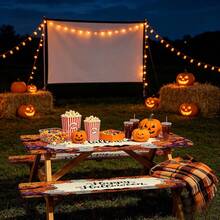 3 PiecesPicnic Tablecloth Set With Bench Cover, Elastic Edge Design, Halloween Pattern With , Washable Rectangular Tablecloth, Suitable For Weddings, Camping, Picnics, Garden Parties And More, Practical Essential - D - View 6
