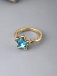 1pc Sky Blue Synthetic Zirconia Engagement Ring, Star-Shaped Promise Ring, Elegant Anniversary Jewelry Gift For Her ﻿ - Ring - View 8