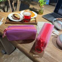 1pc Dopamine Jelly Stationery Style Large Capacity Pencil Case, High-Quality Thickened Transparent PVC Material, Large Round Pull Ring Zipper Design, Upright And Stable, Suitable For Students, Stationery Enthusiasts, School Daily Supplies And Back To School Gift Storage Bag - Pencil Case - View 7