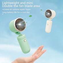 1pc Portable USB Rechargeable Mini Fan, Eyelash Drying Fan For Eyelash Extension, 3 Speed Adjustable Noiseless Handheld Fan, Basic Eyelash Extension Supplies/Air Conditioner Blower - Green - View 3