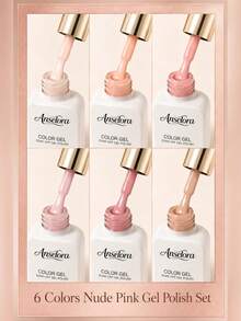 Anselora 6-Color Nude Pink Gel Nail Polish Set, Natural Skin Tone Nude Pink Peach Coral Soak-Off UV LED Gel Nail Polish, Long-Lasting Glossy Gel, Suitable For Daily DIY Manicure And Salon - Multicolor - View 6