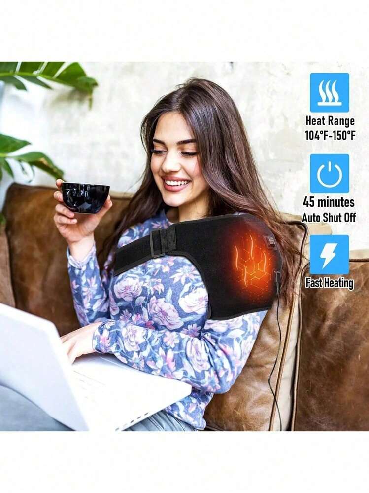 AXH. USB Powered Heated Shoulder Massager Wrap, 3-Level Heating Massage Shoulder Support Pad, Fitness Shoulder Protector, Gift For Health And Warmth - Black - View 5