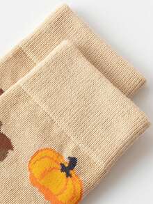 5 Pairs Women's Autumn Mid-Calf Socks, Cute Cartoon Squirrel Pumpkin Acorn Maple Leaf Pattern, Thanksgiving Casual Everyday Socks - Multicolor - View 9