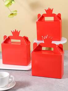 2/4/6/8/16 buah Kotak Kado Kertas Merah, Kotak Permen Persegi Panjang Warna Solid dengan Pegangan Mahkota, Kotak Kemasan Permen, Kue, dan Camilan, Cocok untuk Souvenir Pesta Ulang Tahun, Perayaan Pernikahan, Pembungkus Kado, dan Perlengkapan Pesta - merah - View 1