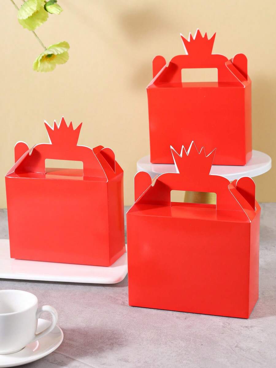 2/4/6/8/16 buah Kotak Kado Kertas Merah, Kotak Permen Persegi Panjang Warna Solid dengan Pegangan Mahkota, Kotak Kemasan Permen, Kue, dan Camilan, Cocok untuk Souvenir Pesta Ulang Tahun, Perayaan Pernikahan, Pembungkus Kado, dan Perlengkapan Pesta - merah - View 1