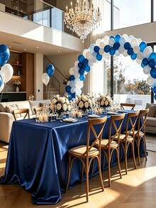 Luxury Navy Blue Satin Tablecloth Set - Rectangular Formal Dining Tablecloth With Non-Slip Lining, Suitable For Home Dining Table, Indoor And Outdoor Wedding Party Decoration - Multicolor - View 9