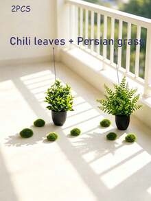 Small Artificial Potted Plants/Faux Moss Stones (1, 2, Or 3 Piece Set) - Green Plants With Black Pots; Suitable For Home Decor, Office, Dining Table, Farmhouse Style Spaces, Patio And Bathroom. - Black - View 19