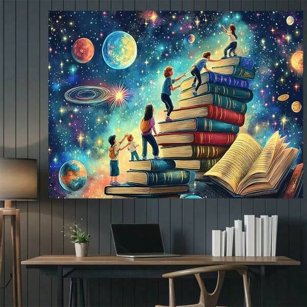 1pc Rock Climbing Dream Theme Banner, Featuring A Vibrant Space Theme, Adorned With Astronaut And Planet Patterns, Made Of Polyester Material, With A 2D Flat Design, Suitable For Family Gatherings.