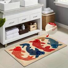 1pc Retro Goldfish Design Microfiber Bath Mat,Non-Slip And Soft Bathroom Floor Rugs,Doormat,Water Absorption Mat,Machine Washable,Low Pile,TPR Backing,Knit Fabric,For Bedroom,Kitchen,Entryway,Indoor Use,Accessories & Home Decor,Perfect New Home Gift. - Multicolor - View 5
