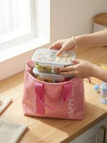 1pc Printed Lunch Bag, Dopamine Color Palette, Portable Design, Waterproof & Dustproof, Suitable For Storing Lunch Boxes, Utensils, Etc., Ideal For Picnic, Camping, Office Lunch, School Meals - Multicolor - View 6