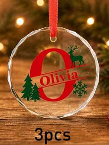 Custom Initial Name Christmas Ornament, Personalized Round Tree Hanging Decor, Festive Reindeer Snowflake Holiday Style, Customized Christmas Keepsake Gift, Customizable Family Name Ornament For Xmas Tree Decor, Christmas Decorations, Family Gifts - Style C - View 21