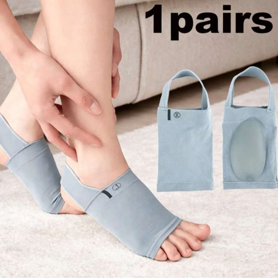 1 Pair Arch Support Socks, Soft Elastic Arch Pressure Socks, Silicone Pad Foot Protector, Suitable For Daily Walking - Grey - View 1