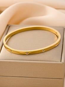 1/3pcs Stainless Steel 18K Gold Women's Bracelet Set, Exquisite Minimalist Floral Design, Luxury High-End Jewelry Suitable For Daily Wear - Gold - View 14