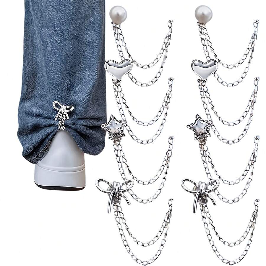 6-Piece Multifunctional Clothing Clip Set – Metal Clips (Star, Heart, Bow) For Hemming, Styling, And Decorating Shirts, Pants, Jeans, Sleeves, And Cuffs; Cute Decorative Accessory. - Multicolor - View 1