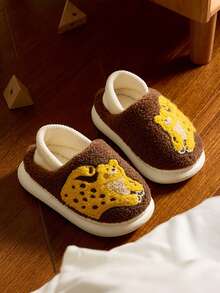 1 Pair New Autumn/Winter Kids Cartoon Leopard Plush Slippers, Indoor Warm Slippers For Boys And Girls - Brown - View 2