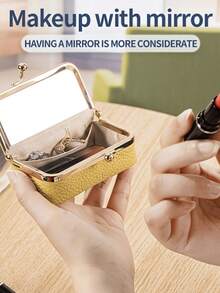 1 buah Kantong Penyimpanan Perhiasan Wanita, Tas Earphone Kulit Asli Kecil, Kotak Aksesori Cincin Kalung Anting, Dompet Koin Mini, Tempat Lipstik dengan Cermin - MultiWarna - View 6