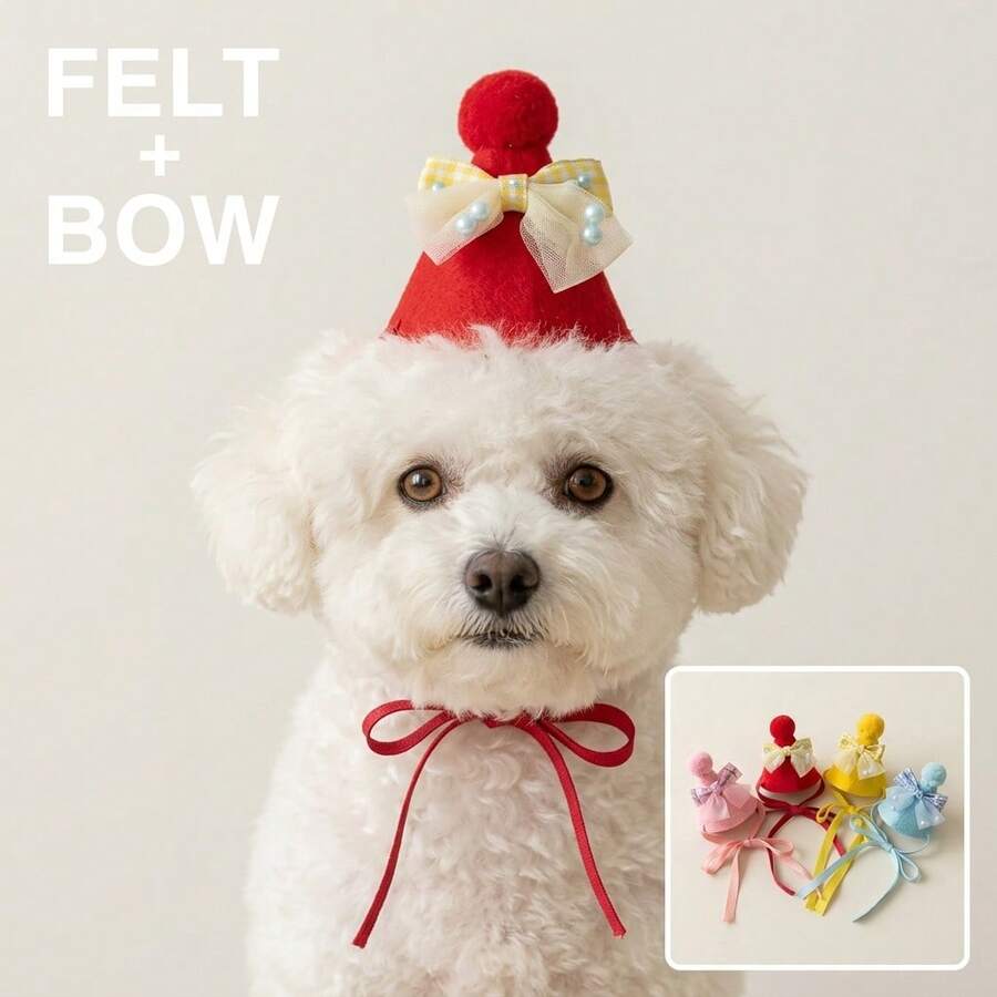 Cute Dog & Cat Birthday Hat With Bow, Pet Party Costume Accessory, Adjustable Soft Puppy & Kitten Headwear, Pet Birthday Photo Prop, Holiday Celebration Gift