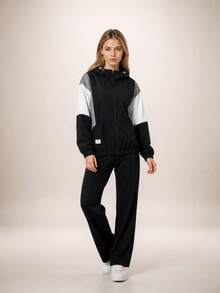 Women Sports Jacket - Color Blocking Windbreaker - Casual Windbreaker Black Spring - Black - View 9