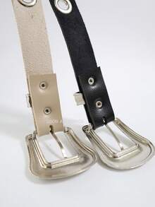 2.5CM Women's Belt With Metal Eyelets Boho Summer Gift - 黑色+米色 - 查看 3