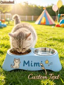 Personalized Pet Bowl, Customized Name Pet Bowl, Dual-Use For Feeding And Drinking, Neck Protection, Suitable For Cats, Dogs And Other Pets Feeding Utensils, Ideal Choice For Food And Water, Perfect Commemorative Gift For All Breeds - Multicolor - View 4