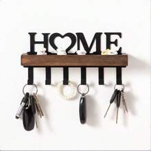 1pc Natural Wood Color Key Storage Wall Rack Metal Decorative Hook Coat Rack For Entryway Hallway - Maple - View 5