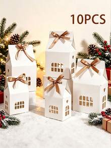 House‑Shaped Christmas Gift Boxes With Ribbon, Hollow Paper Candy Cookie Boxes, Large & Small Sizes For Xmas Holiday Party Decoration - View 11