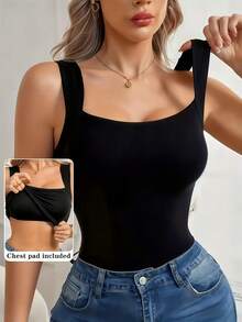 3pcs Square Neck Seamless Shaping Tank Tops For Women With Built-In Padded Cups, Tummy Control Waist Cincher, Tight-Fitting Innerwear Base Layer, 2-In-1 Slimming Bodysuit Top - Multicolor - View 6