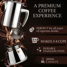 Crystals Stainless Steel Moka Pot Stovetop Coffee Maker - Silver - View 2