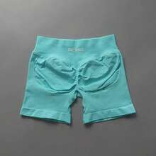 Shorts de yoga y entrenamiento de cintura baja sin costuras Dfyne Impact de para mujeres - Shorts de ciclista con fruncido en el trasero, shorts de gimnasio de alta elasticidad,shorts licra - Pluma beige - Ver 7