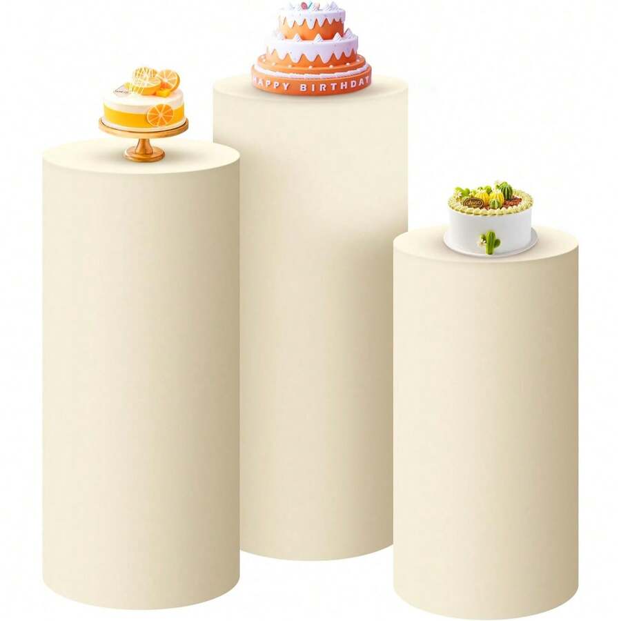 Cylindrical Base Cover, Elastic Cylindrical Stand Cover, Suitable For Party, Wedding Or Birthday Decoration - Cylindrical Cover Only - Beige - View 1