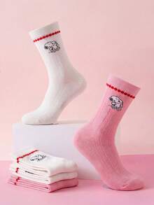 1/2 Pairs Snoopy Socks For Women, Lace Trim Mid-Calf Socks, Red & Pink, Autumn/Winter, Sports Socks, Couple Socks - Multicolor - View 11