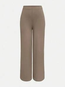 Plus Size Women's Fashionable Elastic High Waist Straight Leg Long Pants New Autumn Style - Khaki - View 4