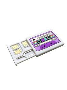 Retro Cassette Tape Design Printed Sim Card Storage Case With Eject Pin,Phone Card Storage,Reusable,A Holiday Gift For Family, Partners, And Friends. - Multicolor - View 14