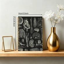 1pc 21x14cm Spiral Journal, Black Background Human Body Anatomy Illustration Notebook, Gothic Medical Art Style, For Study & Work, Daily Log Diary Memorandum Book - M - View 6