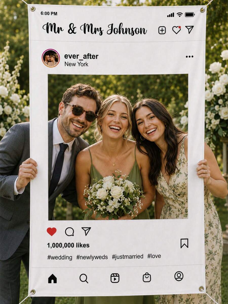 Personalized Selfie Photo Frame Prop, Customized Wedding Style Photo Frame, Can Add Name, Logo, Text, Suitable For Weddings, Graduation Ceremonies, Birthday Parties, Party Decorations And Photo Booth Props, Large Event Selfie Frame, Suitable For Wedding Parties, Wedding Showers, Baby Showers And Celebration Event Decorations, Fun Interactive Party Photo Signs And Gifts. - Multicolor - View 1