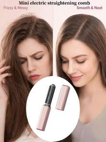 1pc USB Rechargeable Bangs Comb, Mini Straight Hair Comb, Heated Straight Hair Comb, Unisex Styling Straight Hair Comb, University Essentials, Holiday Essentials, School Supplies, Camping Essential, Easy To Store, Vanity Accessories, Christmas Gifts - A - View 3