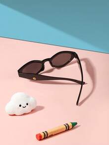 1pc Kids 9-14 Years Old Pure Black Cat Eye PC Fashion Glasses, Retro Decorative Style, Suitable For Holiday Casual Summer Occasions, With Glasses Case - Multicolor - View 6